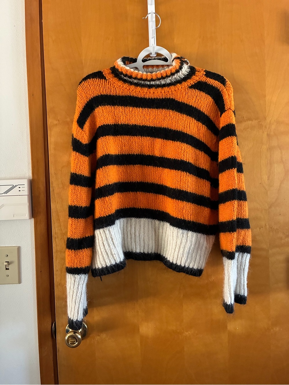 Zara Orange, Black & Cream Striped Turtleneck Sweater